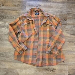 Carhartt Orange and Brown Plaid Flannel Shirt